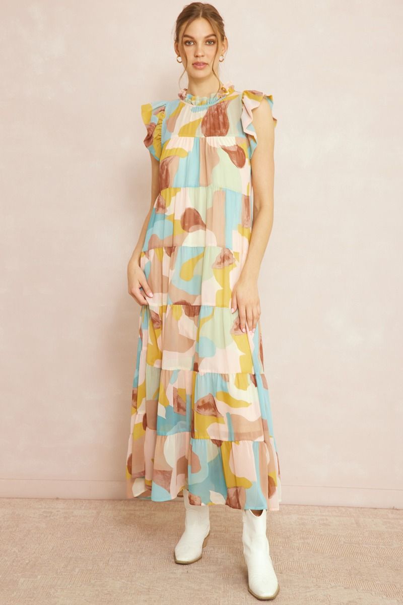 ENTRO INC Women's Dresses Printed Abstract Sleeveless Maxi || David's Clothing