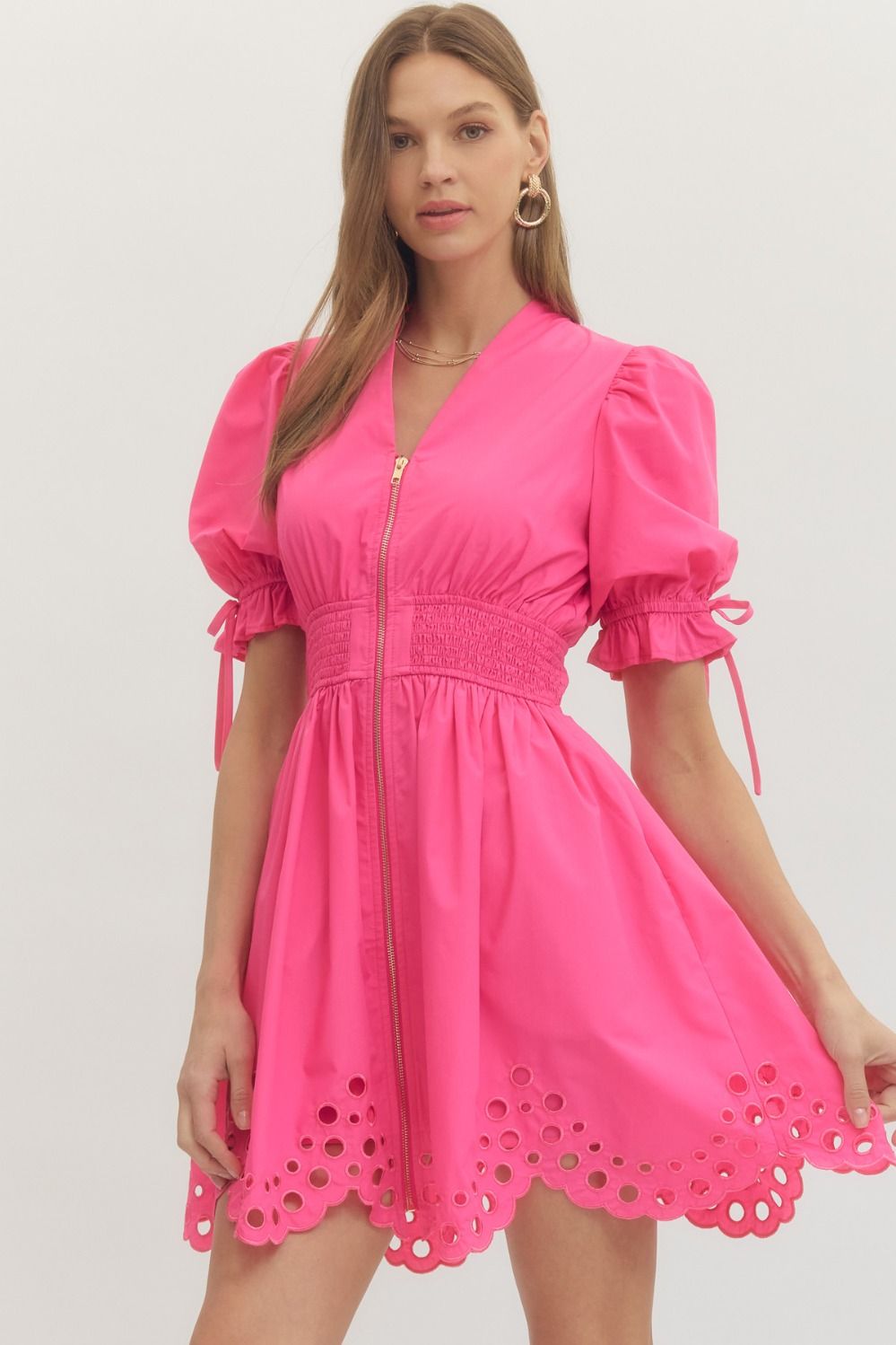 ENTRO INC Women's Dresses Puff Sleeve Eyelet Hem Mini Dress