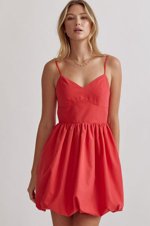 ENTRO INC Women's Dresses RED / S Bubble Hem Spaghetti Strap Mini Dress || David's Clothing D22244