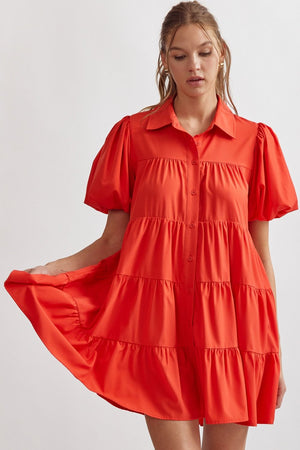 ENTRO INC Women's Dresses RED / S Short Sleeve Button Up Dress || David's Clothing D21143