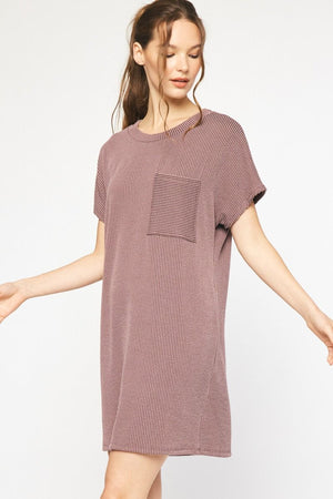 ENTRO INC Women's Dresses Ribbed Round Neck Short Sleeve Mini Dress || David's Clothing