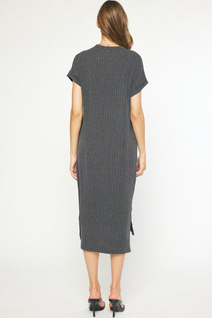 ENTRO INC Women's Dresses Ribbed Short Sleeve Midi Dress || David's Clothing