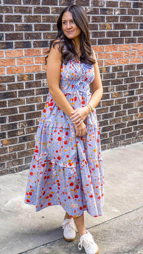 plus size floral midi dresses Ruched Detail Floral Midi Dress