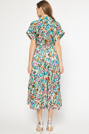 ENTRO INC Women's Dresses Satin Printed Collared Maxi Dress || David's Clothing