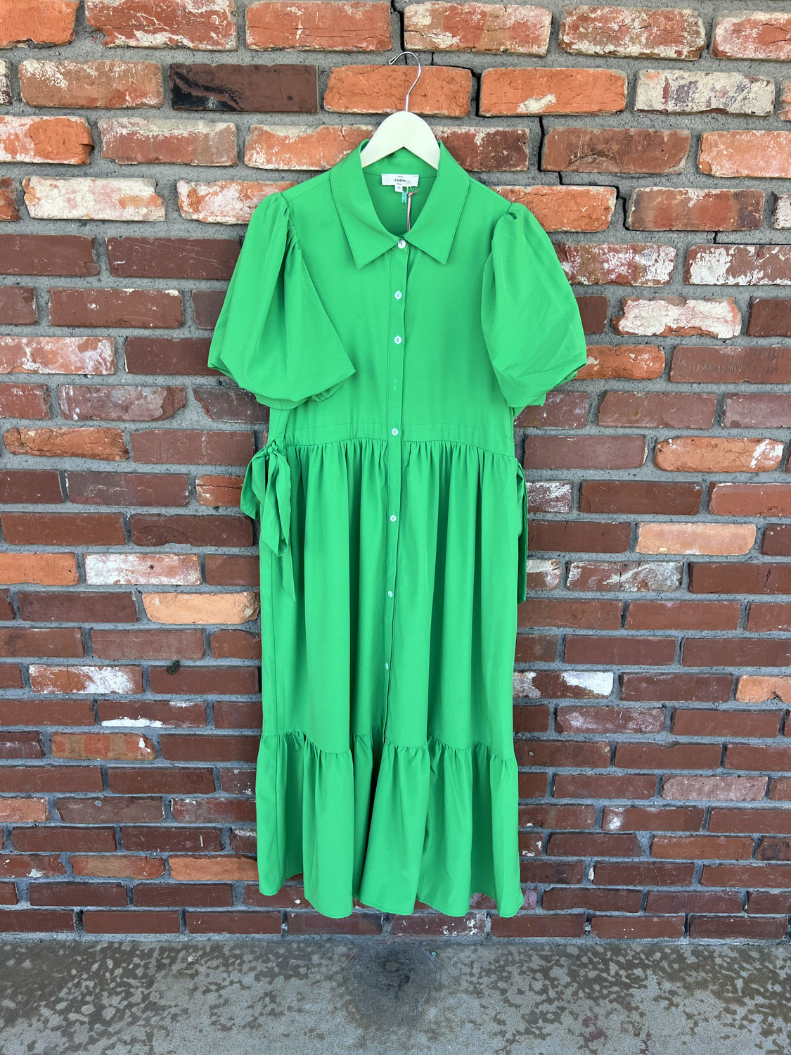 Shirt Collar Button Closure Short Bubble Sleeve Midi Dress - David's Clothing Shirt Collar Button Closure Short Bubble Sleeve Midi Dress - David's Clothing
