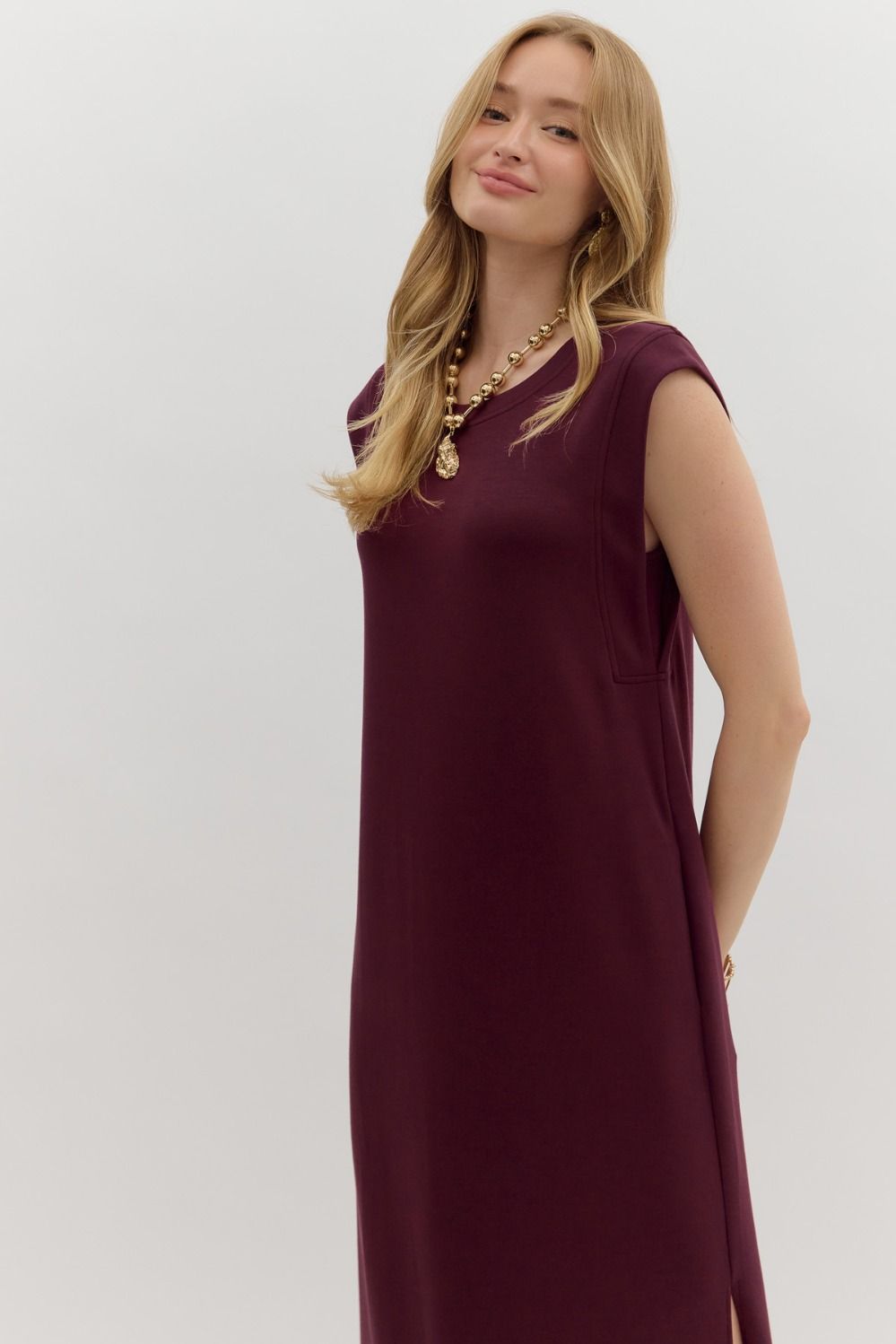 ENTRO INC Women's Dresses Solid Jersey Knit Pullover Midi Dress || David's Clothing