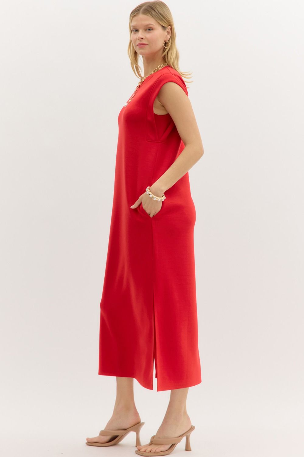 Solid Jersey Knit Pullover Midi Dress || David's Clothing Solid Jersey Knit Pullover Midi Dress || David's Clothing