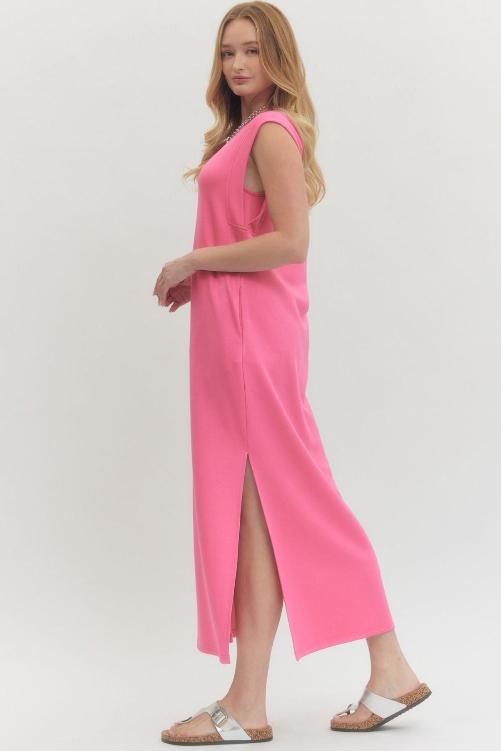 ENTRO INC Women's Dresses Solid Jersey Knit Pullover Midi Dress || David's Clothing