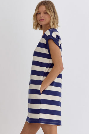 ENTRO INC Women's Dresses Stripe Sleeveless Mini Dress || David's Clothing