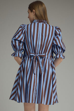 ENTRO INC Women's Dresses Striped 3/4 Puff Sleeve Mini Dress