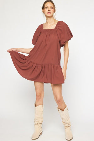 ENTRO INC Women's Dresses Textured Puff Sleeve Dress || David's Clothing