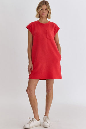 ENTRO INC Women's Dresses Textured Round Neck Sleeveless Mini Dress || David's Clothing