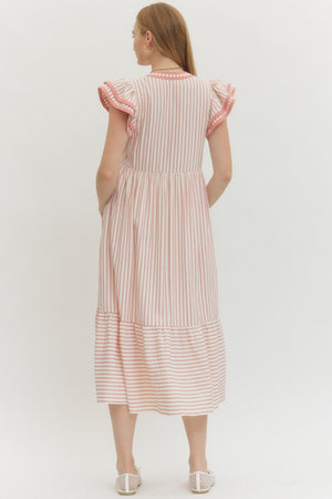 ENTRO INC Women's Dresses Textured stripe pattern tiered ruffle flutter sleeve