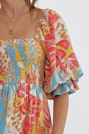 ENTRO INC Women's Dresses Tropical Print Half Sleeve Midi Dress || David's Clothing