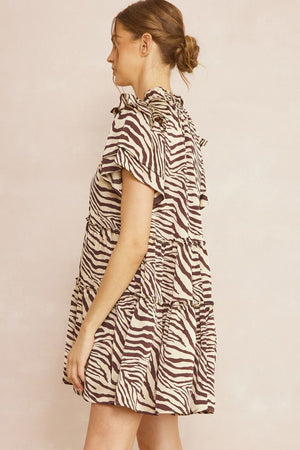 ENTRO INC Women's Dresses Zebra Print V-Neck Mini Dress || David's Clothing