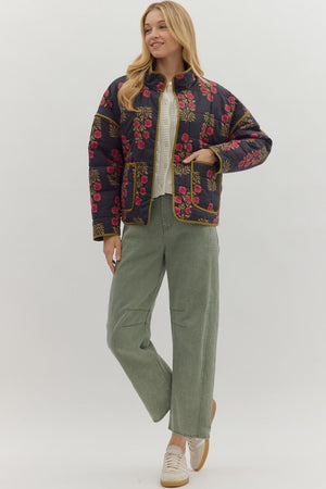 ENTRO INC Women's Outerwear Botanical Long Sleeve Quilted Jacket