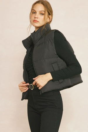 ENTRO INC Women's Outerwear Cropped Puffer Zip-Up Vest || David's Clothing