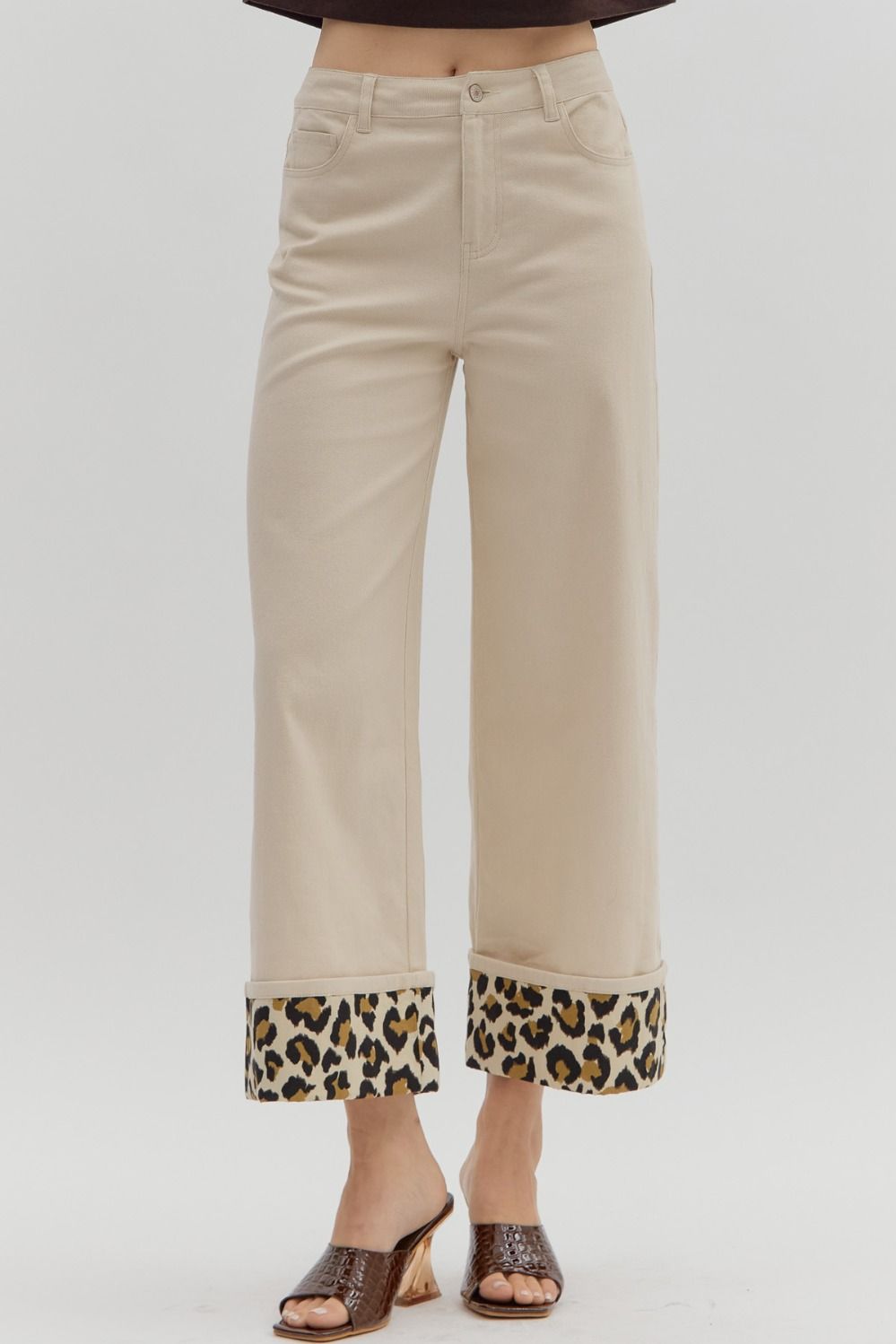 ENTRO INC Women's Pants Cheetah Cuff Hi Waist Pant