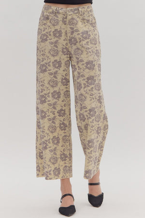 ENTRO INC Women's Pants ECRU / S Floral Print Ankle-Length Pants P27887
