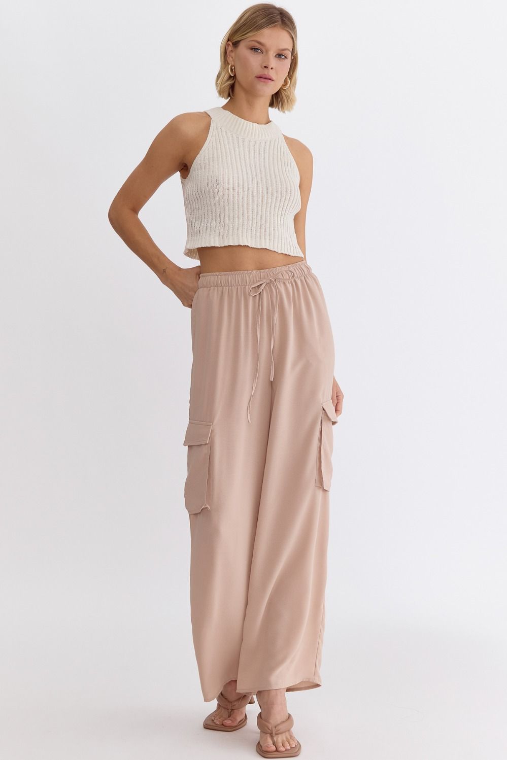 ENTRO INC Women's Pants High Waisted Utility Wide Leg Pants || David's Clothing