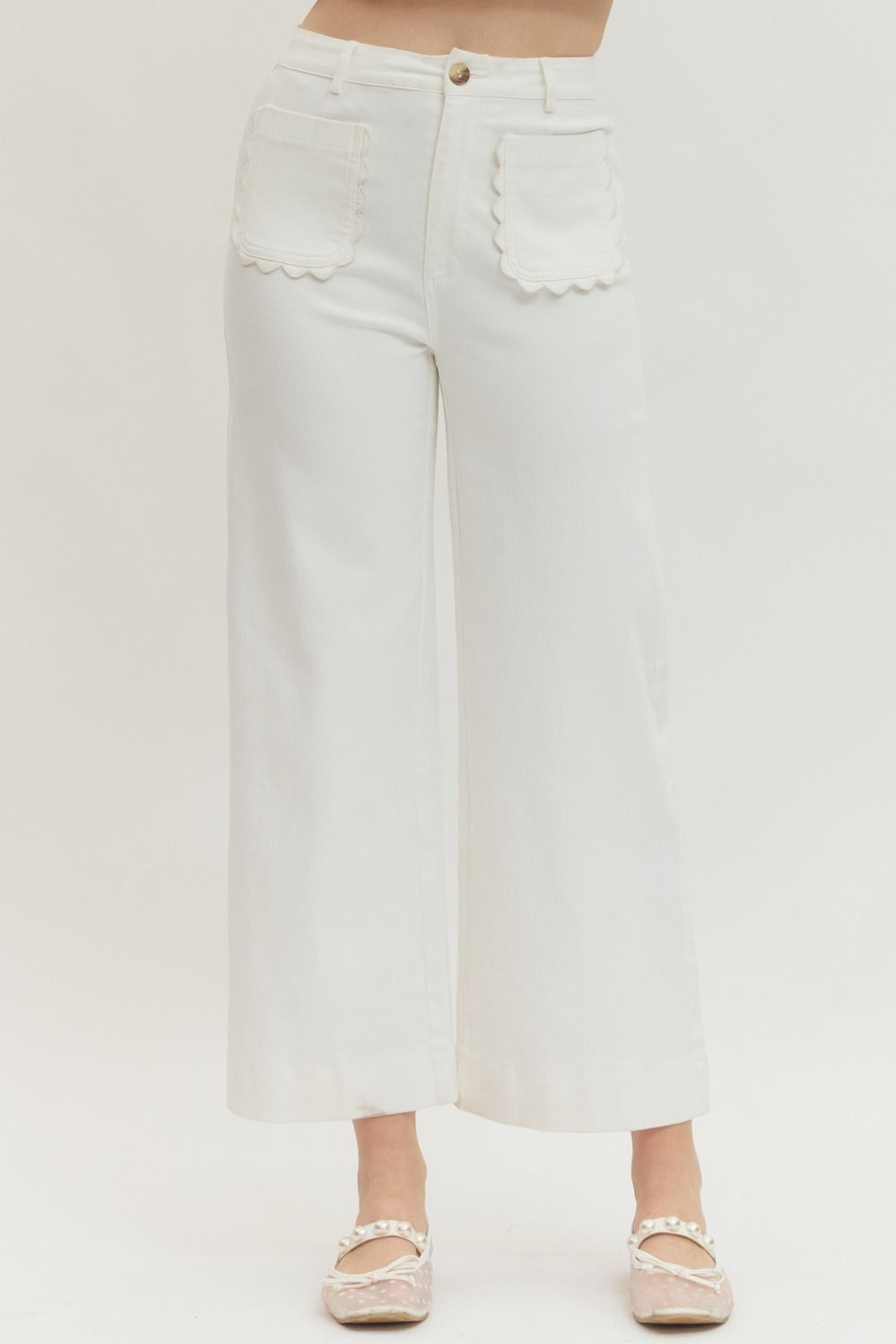 ENTRO INC Women's Pants OFFWHITE / S 1 - need pics - Scallop Pocket Solid Wide Leg Pants P29734