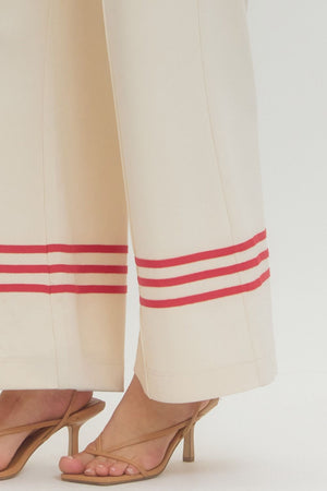 ENTRO INC Women's Pants Solid Elastic Waist Wide Leg Pants