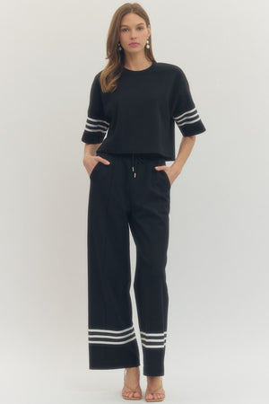 ENTRO INC Women's Pants Solid Elastic Waist Wide Leg Pants