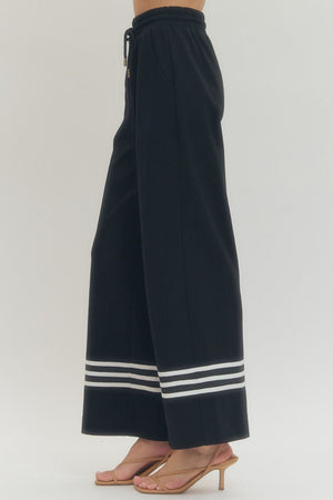 ENTRO INC Women's Pants Solid Elastic Waist Wide Leg Pants