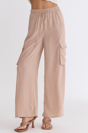 ENTRO INC Women's Pants TAUPE / S High Waisted Utility Wide Leg Pants || David's Clothing P21298