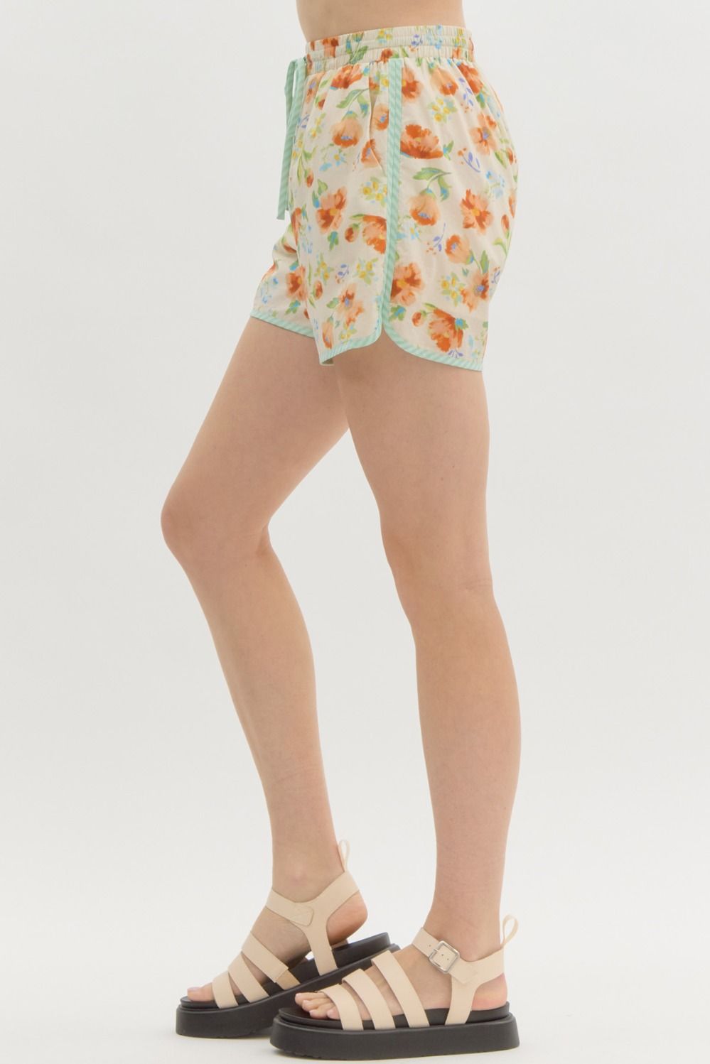 ENTRO INC Women's Shorts Floral Print High Waist Shorts