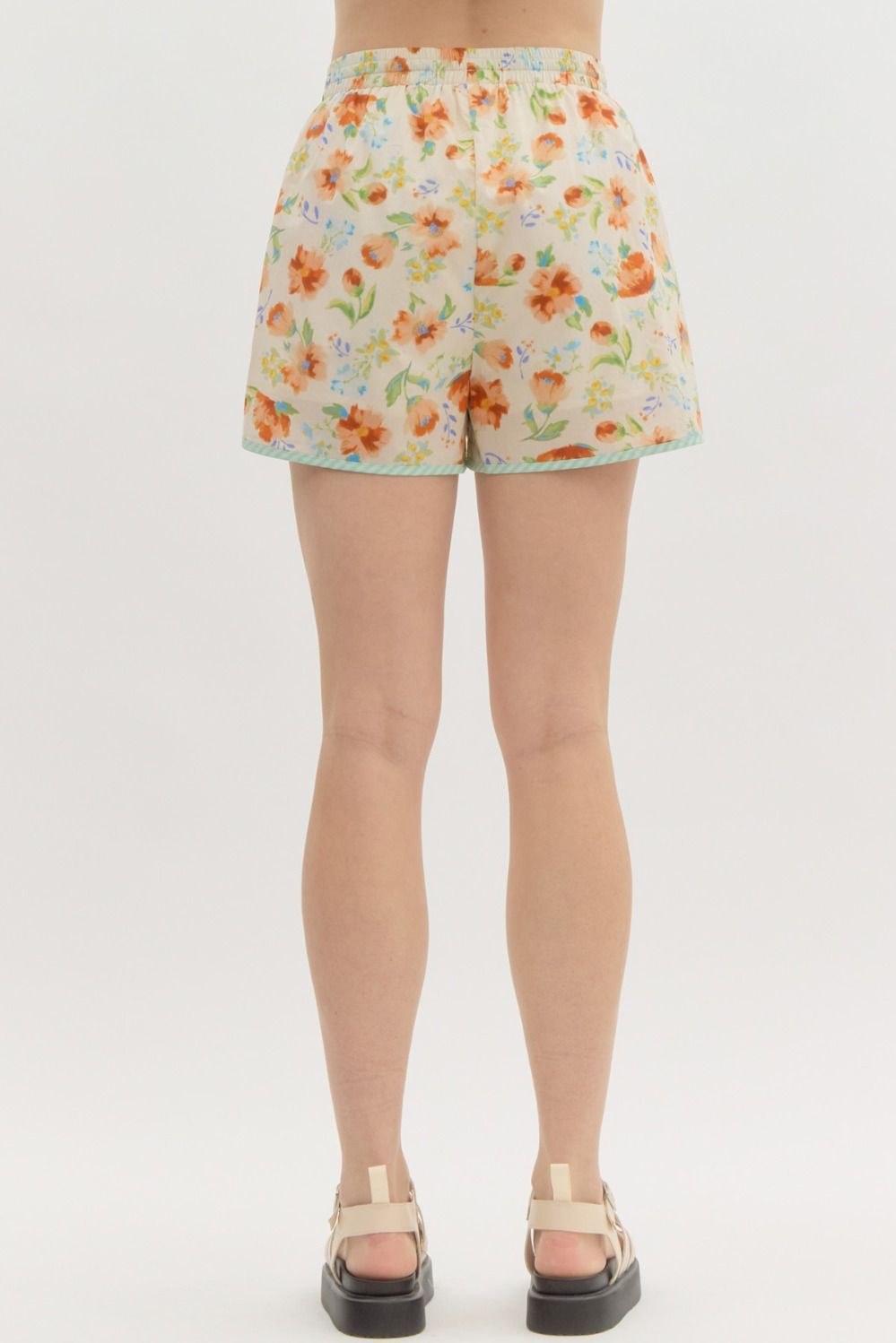 ENTRO INC Women's Shorts Floral Print High Waist Shorts