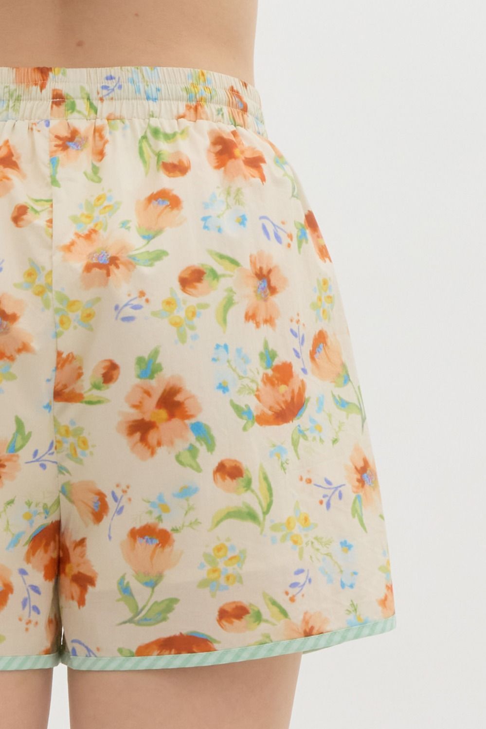 ENTRO INC Women's Shorts Floral Print High Waist Shorts