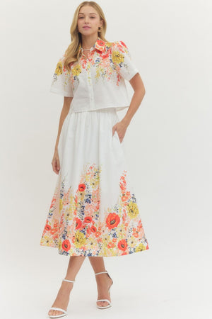 ENTRO INC Women's Skirts Floral Print Midi Skirt