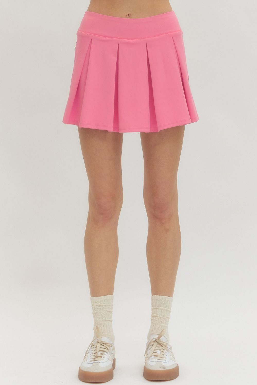 ENTRO INC Women's Skirts PINK / S Solid Pleated Skirt with Attached Shorts Underlayer S29892