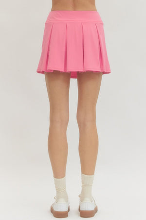 ENTRO INC Women's Skirts Solid Pleated Skirt with Attached Shorts Underlayer