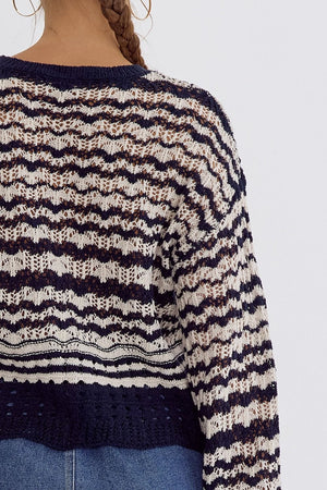 ENTRO INC Women's Sweaters Crochet Striped Sweater || David's Clothing