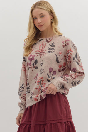 ENTRO INC Women's Sweaters Floral Print Long Sleeve Sweater Top || David's Clothing