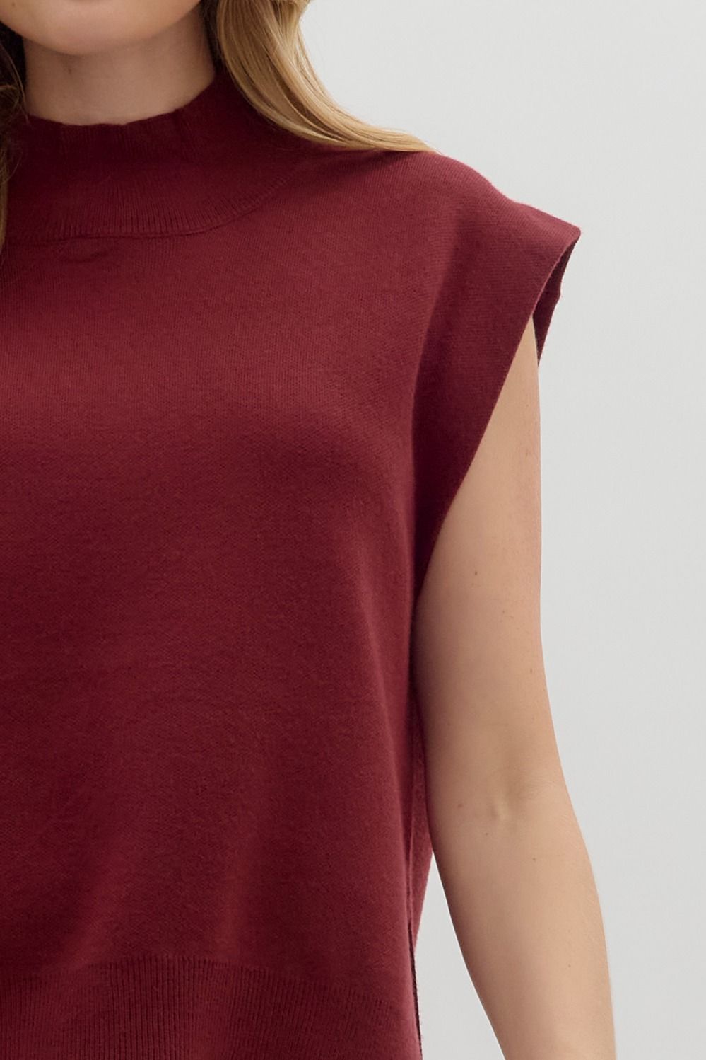 ENTRO INC Women's Sweaters Knit Mock Neck Muscle Tee Sweater Top