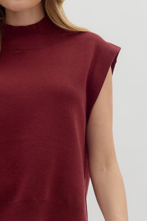 ENTRO INC Women's Sweaters Knit Mock Neck Muscle Tee Sweater Top