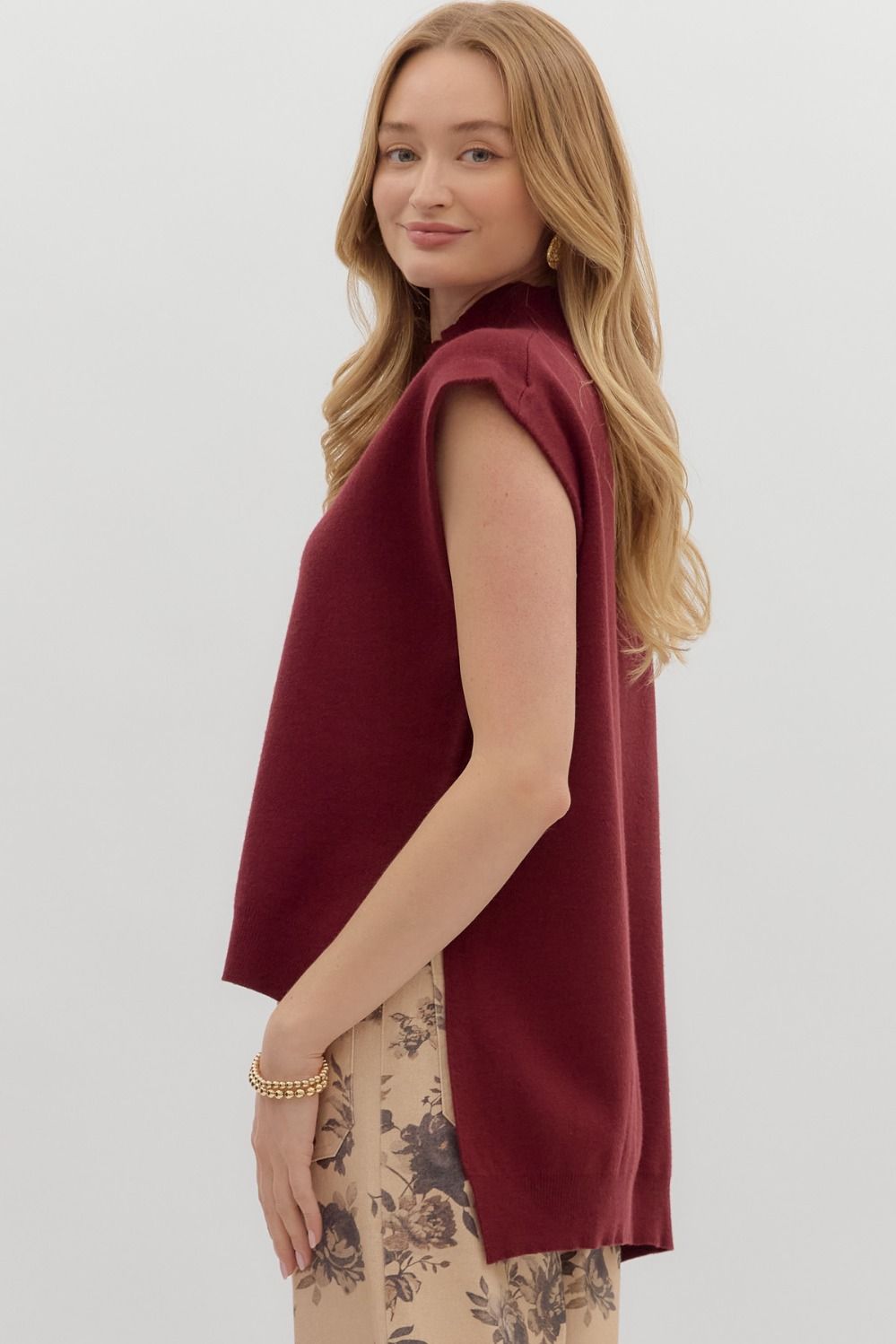 ENTRO INC Women's Sweaters Knit Mock Neck Muscle Tee Sweater Top