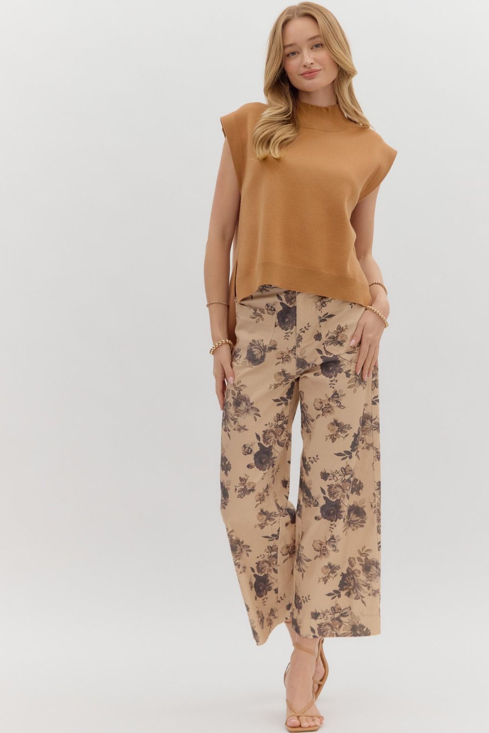 ENTRO INC Women's Sweaters Knit Mock Neck Muscle Tee Sweater Top