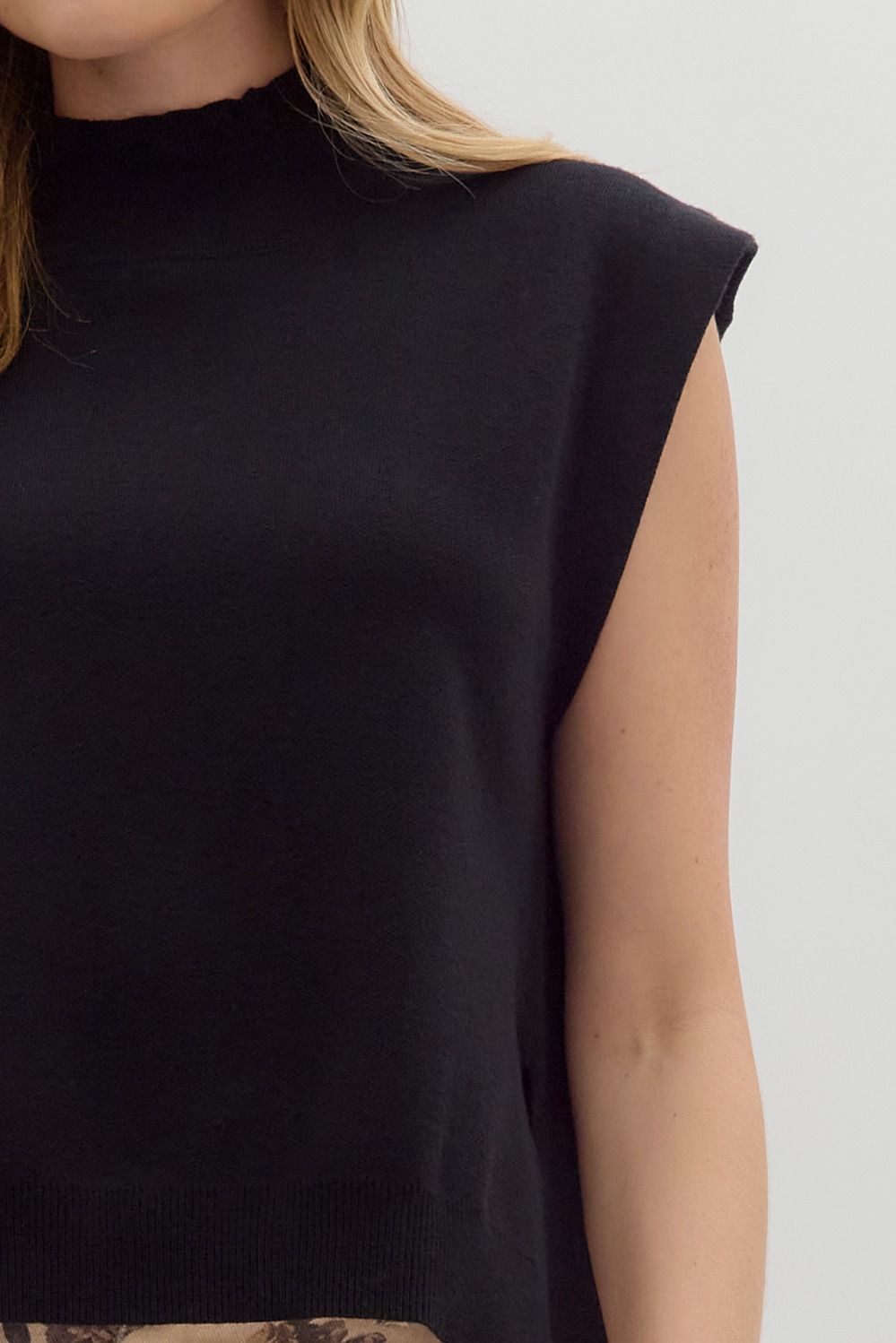 ENTRO INC Women's Sweaters Knit Mock Neck Muscle Tee Sweater Top