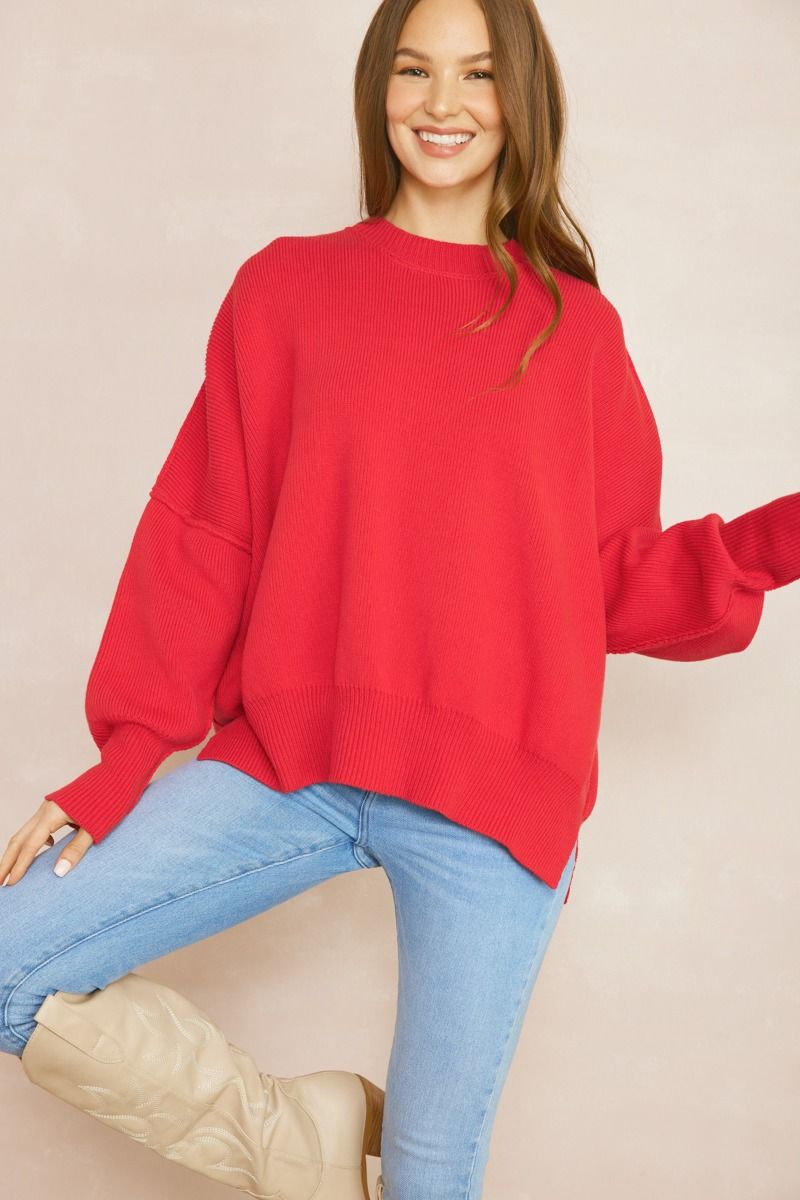 ENTRO INC Women's Sweaters Oversized Drop Shoulder Sweater || David's Clothing