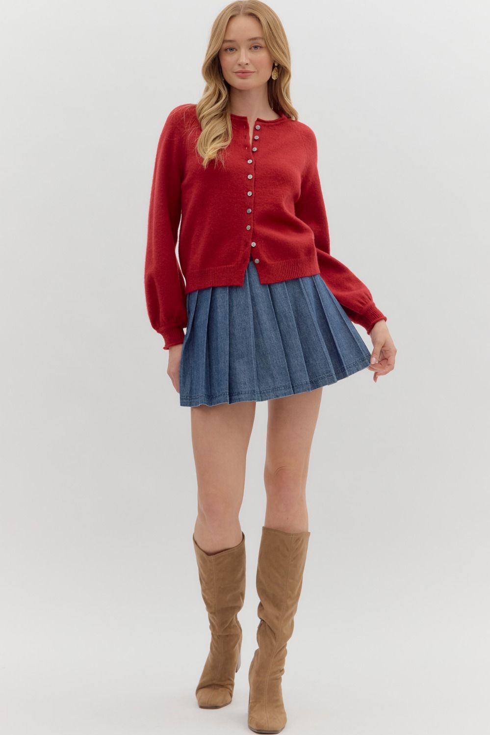 ENTRO INC Women's Sweaters Solid Long Sleeve Sweater Knit Cardigan