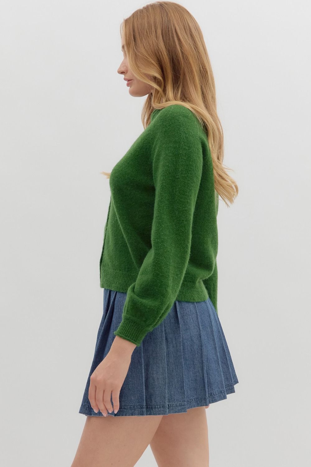 ENTRO INC Women's Sweaters FOREST / S Solid Long Sleeve Sweater Knit Cardigan J27326