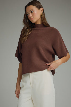 ENTRO INC Women's Sweaters Solid Mock Neck Short Sleeve Sweater Knit Top