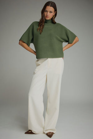 ENTRO INC Women's Sweaters Solid Mock Neck Short Sleeve Sweater Knit Top
