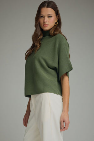 ENTRO INC Women's Sweaters Solid Mock Neck Short Sleeve Sweater Knit Top