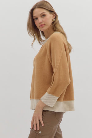 ENTRO INC Women's Sweaters Solid sweater knit long sleeve pullover top