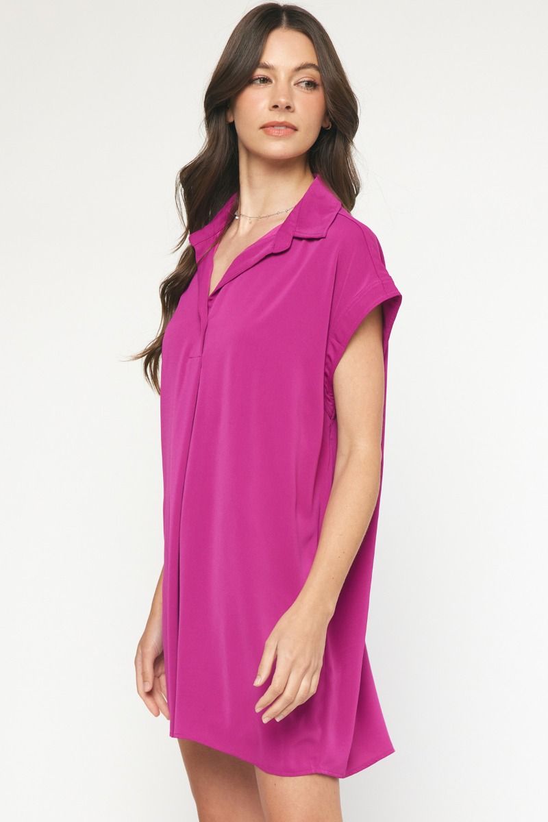ENTRO INC Women's Top MAGENTA / S Collared Short Sleeve Mini Dress || David's Clothing D20570